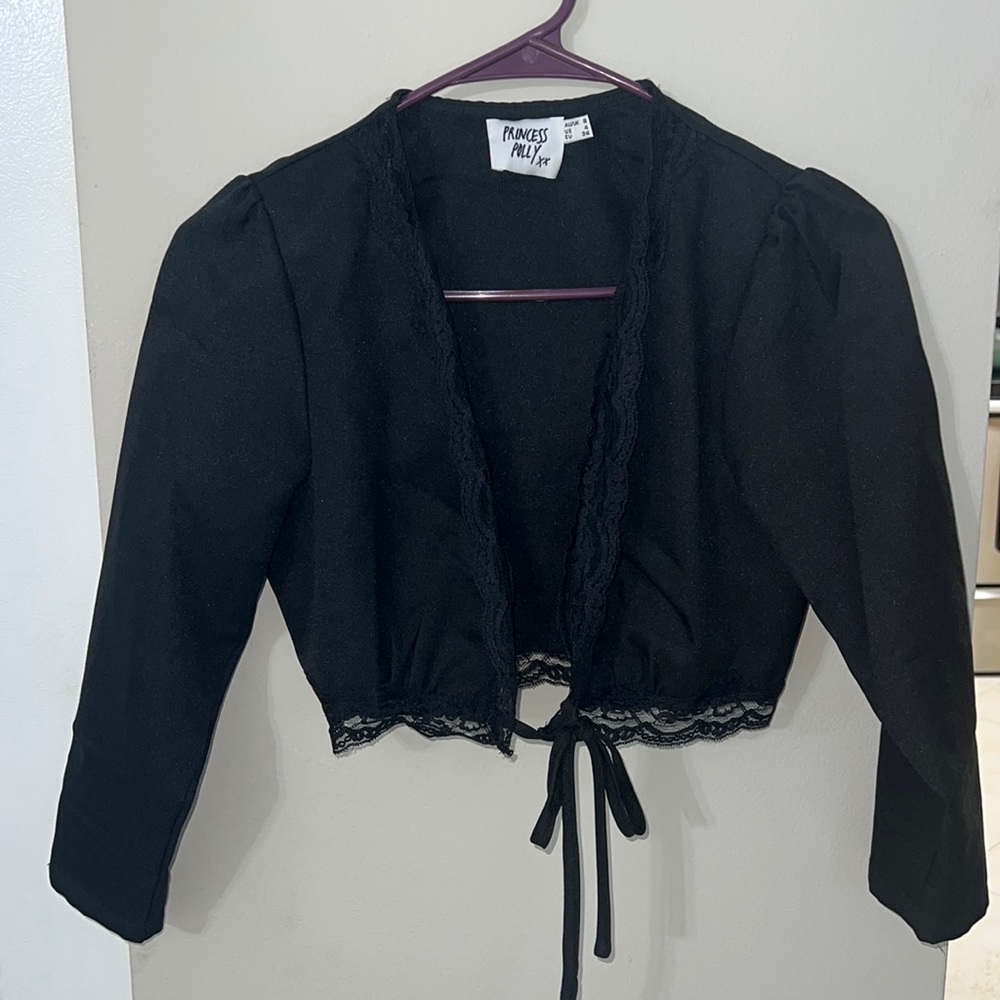 Princess Polly cropped open black blouse